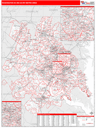 Washington-Arlington-Alexandria Metro Area Wall Map Red Line Style 2025